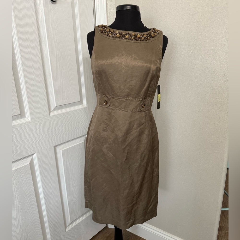 Alex Marie Womens 6 NWT Bronze Brown Tan Dress Silk Blend Jewel Shift Sleeveless